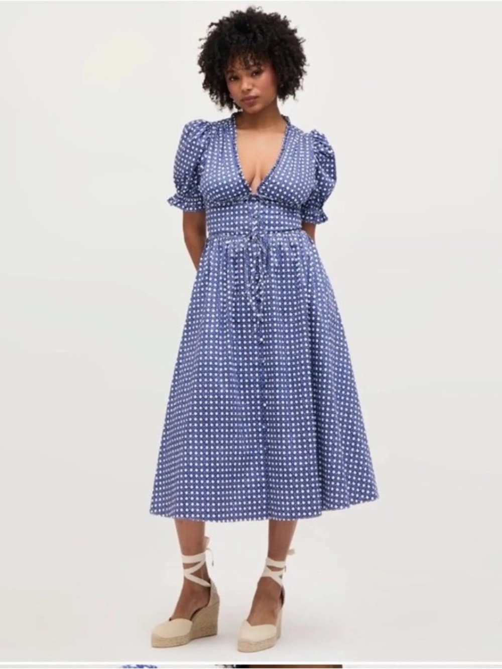 NWT Hill House the Sabrina dress MIDI BLUE SIZE L Basketweave Cotton Sateen